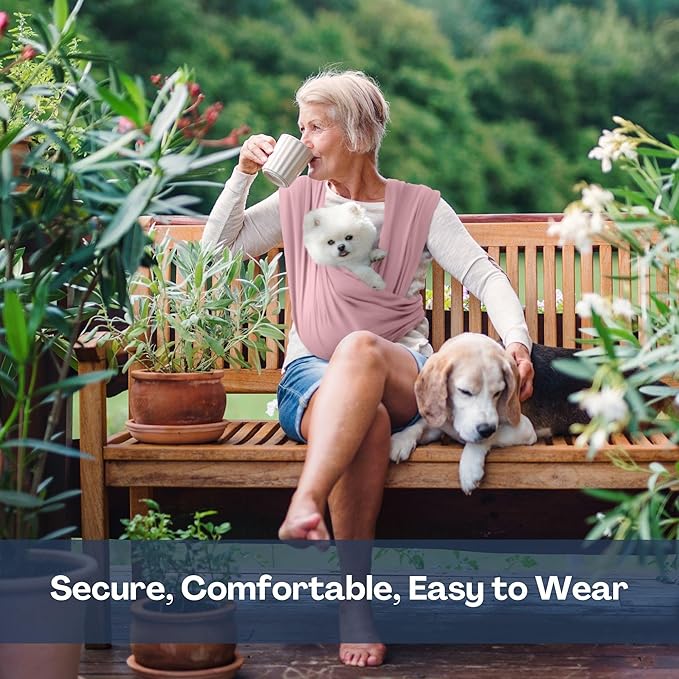 Dog Carriers for Small Dogs, Front Facing Dog Sling Carrier, Hands Free Cat Carrier, Size Adjustable, Reducing Back Pain, Premium Cotton, Safe and Soft Dog Carrier (Plus, Light Pink)-PawvioPets