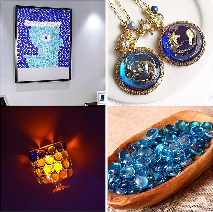 1LB Mixed Blue Glass Marbles, Transparent and Smooth Flat Glass Beads for Vases, Mosaic Gem Pebbles for Aquarium Decor, Floral Arrangements, Mancala Stones, Vase Filler and Crafts (Approx. 80-100 PCS)-PawvioPets