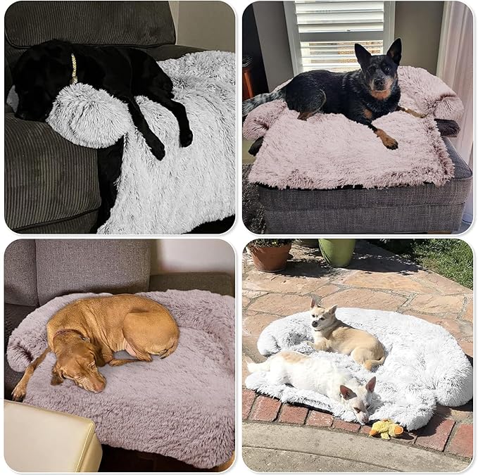 GGIB Calming Dog Bed Fluffy Plush Dog Mat for Furniture Protector with Removable Washable Cover for Large Medium Small Dogs and Cats (Large, Rust White)-PawvioPets