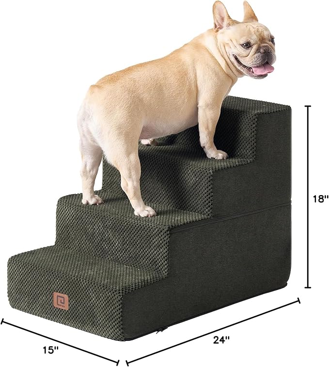EHEYCIGA Dog Stairs for Bed 18" H, 4-Step Dog Steps for High Bed, Pet Steps for Small Dogs and Cats, Non-Slip Balanced Pet Ramp Indoor, Olive Green-PawvioPets