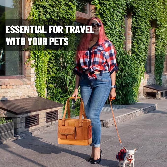 Cat Carrier, Dog Carrier, Pet Carrier, Foldable Waterproof Premium PU Leather Oxford Cloth Dog Purse, Portable Bag Carrier for Small to Medium Cat and Small Dog-Brown-PawvioPets