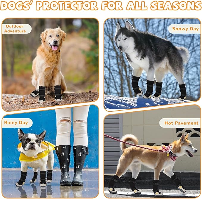 Dog Shoes for Large Small Medium Dogs, Dog Snow Boots Winter, Dog Booties and Paw Protectors to Prevent Licking, Anti-Slip Dog Shoes with Reflective for Hot Pavement, Hardwood Floors, Hiking (Size 6)-PawvioPets