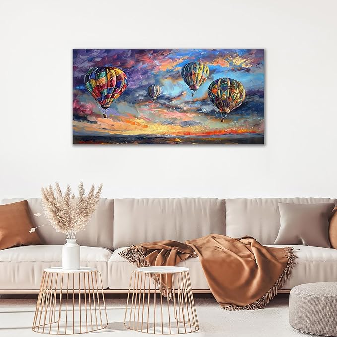 Extra Large Wall Art Hot Air Balloons Canvas Living Room Pictures Framed Prints Colorful Oversize Wall Decor Animal Painting Artwork for Bedroom Dining Home 60"x30"-PawvioPets