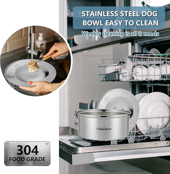 Dog Water Bowl No Spill,3L/101oz Large Spill Proof Water Bowl for Dogs, Stainless Steel Slobber Stopper Slow Drinking Dog Bowl Anti Splash Pet Water Dispenser for Messy Drinkers-PawvioPets