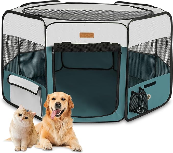 Dog Playpen, Portable Pet Play Pen for Cat, Puppies, Rabbits, Chickens, Foldable Large-Capacity Pet Tent for Indoor/Outdoor Travel Camping Blue-PawvioPets