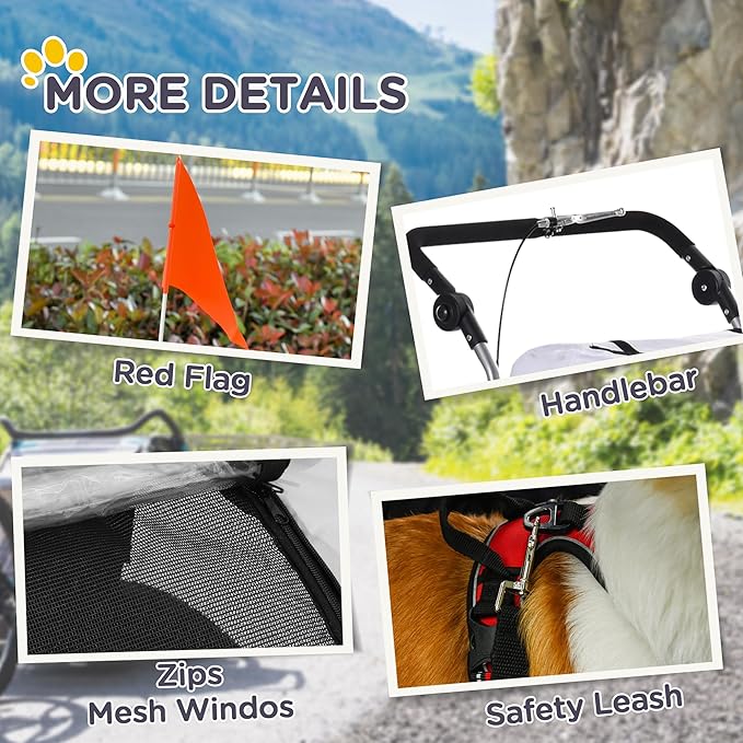 Aosom Dog Bike Trailer 2-in-1 Pet Stroller with Canopy and Storage Pockets-PawvioPets