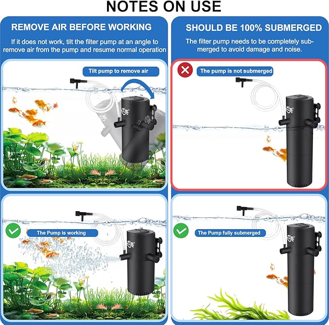 Aquarium Filter for 40-120 Gallon Tank, Fish Tank Filter with Wave-Maker Oxygenation Circulation, Adjustable Air Flow Filter for Freshwater & Saltwater, 4 in 1 Submersible Filter (12W)-PawvioPets
