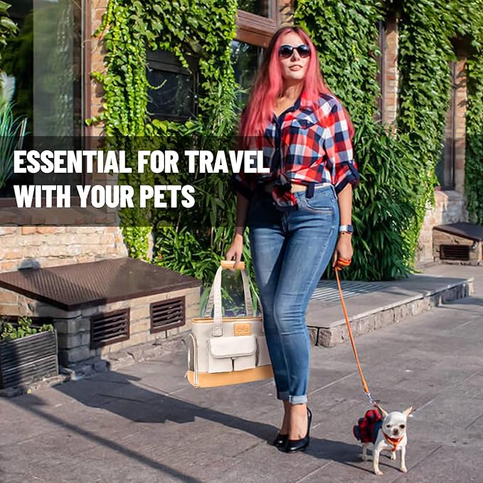 Dog Carrier, Cat Carrier, Pet Carrier, Foldable Waterproof Premium PU Leather Oxford Cloth Dog Purse, Portable Tote Bag Carrier for Small to Medium Cats and Small Dogs-PawvioPets