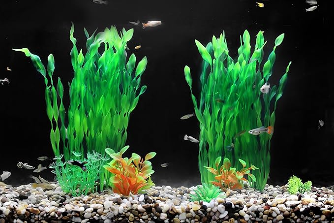 AQUANEAT Fish Tank Artificial Plants, Aquarium Plastic Seaweed Decorations, 11.75Inch Tall Fake Green Accessories, 10 Packs-PawvioPets