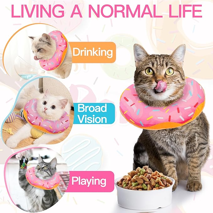 Cat Cone Collar Soft, Cute Cat Donut Collar After Surgery, Adjustable Kitten Recovery Cones to Stop Licking, Lightweight Neck Elizabethan Collars for Cats Kittens (Pink, Medium)-PawvioPets