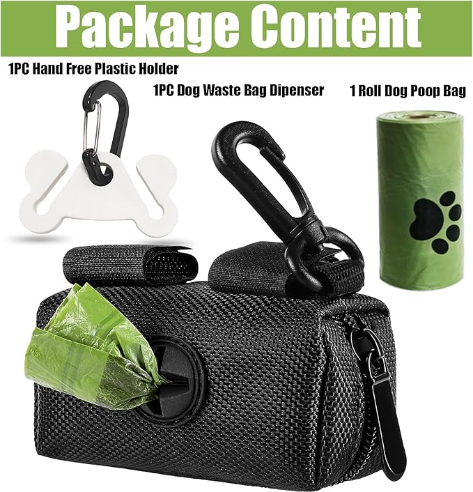 Dog Poop Bag Holder for Leash Attachment Dog Poop Bag Dispenser Dog Waste Bag Dispensers Dog Poop Bag Holders Fit Dog Leash Accessory With Hand Free Holder Carriers, Black-PawvioPets