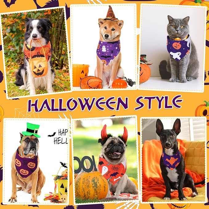 Abbylike 200 Pcs Halloween Dog Bandanas Bulk Pumpkin Bandanas for Dogs Pets Triangle Kerchief Bibs Scarf for Halloween Costume Photo Props Accessories Pet Shops Adoption Events Groomers, 25 Styles-PawvioPets