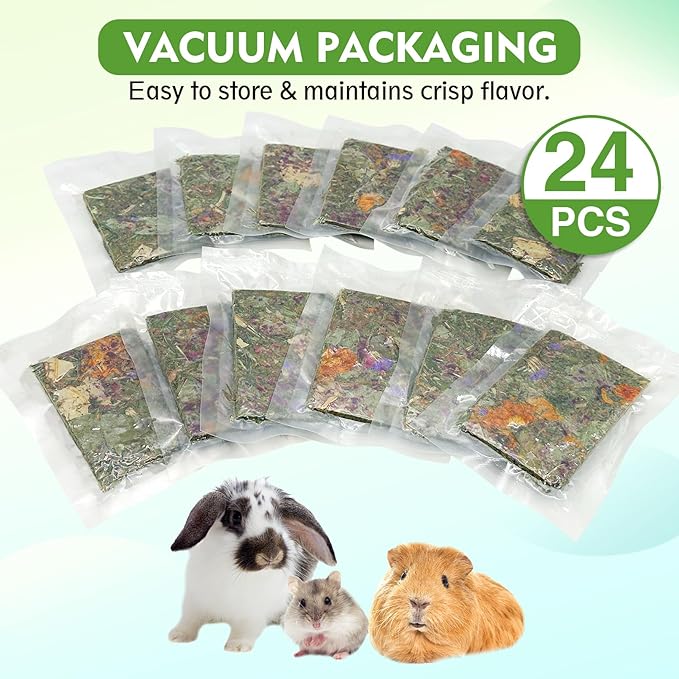 Fhiny 24 PCS Rabbit Timothy Hay Chips Toys, Natural Bunny Molar Treats with Herbal Flowers Rabbit Chew Toys for Teeth Small Animal Snacks for Rats Chinchillas Guinea Pigs Hamsters-PawvioPets