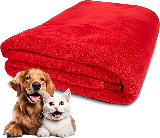 Extra Large Dog Towel Soft Absorbent Bath Pet Towels for Drying Dogs, Elastic Terry Microfiber Soft Towel, Machine Washable, Quick Dry, Multipurpose (L, XL, 2XL) (Red, XL)-PawvioPets