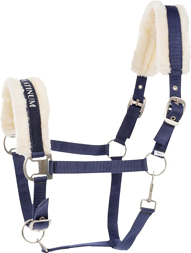 HORZE Howard Soft Fleece Padded Adjustable Polyester Horse Halter - Peacoat Dark Blue - Shetland-PawvioPets