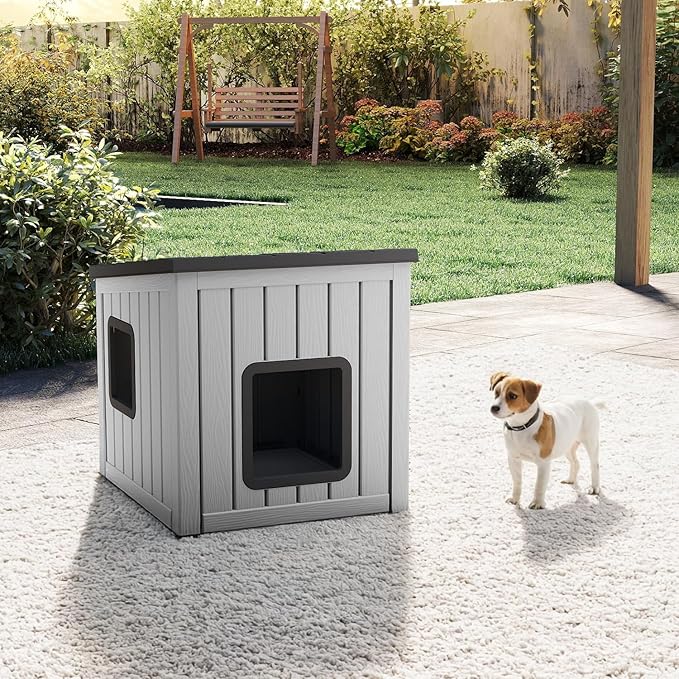 Dog House Small Dog Houses Outdoor with Sloped Roof Waterproof Ventilated Design Easy to Clean Elevated Floor Easy Assembly for Middle Sized Dogs-PawvioPets