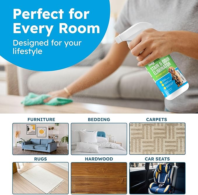 BugMD Enzyme Cleaner for Dog & Cat Urine | Pet Stain and Odor Remover for Carpet & Home | Unscented Urine Destroyer & Deodorizer-PawvioPets