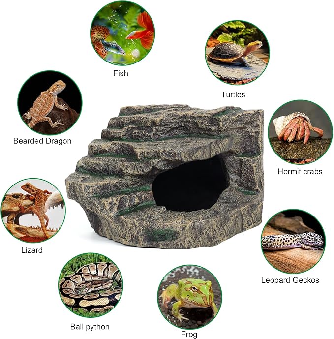 Beared Dragon Tank Accessories for Adults, Snake Hide, Reptile Tank Accessories, Perfect Natural Large Reptile Hide, Professional Turtle Basking Platform (E-Large)-PawvioPets