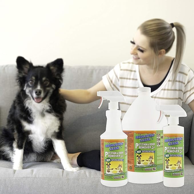 Absolutely Clean Amazing Pet Odor Eliminator for Home, Professional Strength: Natural Enzymes Remove Most Stains in 60 Seconds -Dog/Cat Urine, Vomit, Bile, Feces, Grass, Blood, Drool, More -USA Made-PawvioPets