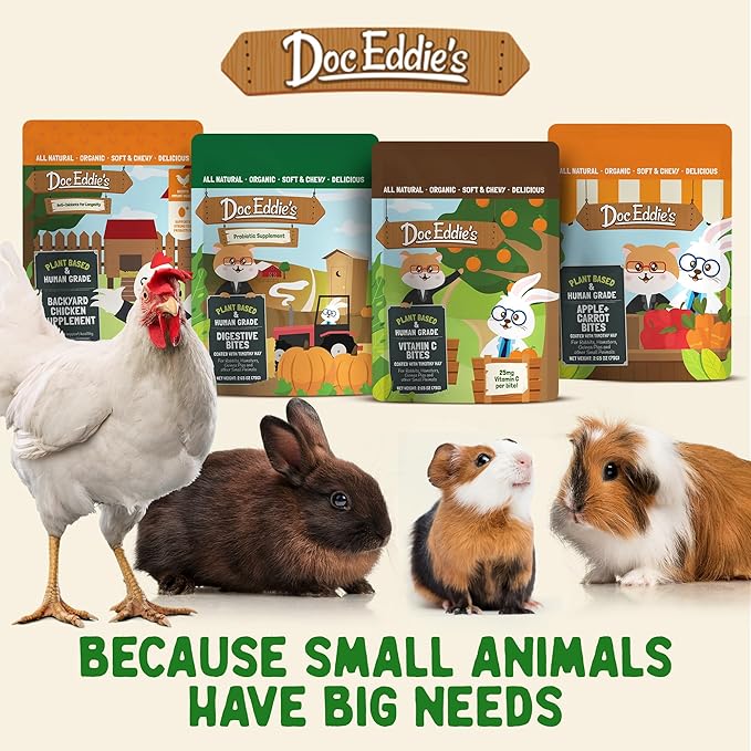 DOC EDDIE'S Digestive Bites - Plant-Based Small Animal Treats for Rabbits, Guinea Pigs, Hamsters, Gerbils, and More - Probiotics Supplement Made with Timothy Hay, Real Fruits, and Veggies-PawvioPets