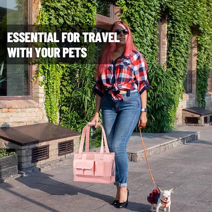 Dog Carrier, Cat Carrier, Pet Carrier, Foldable Waterproof Premium PU Leather Oxford Cloth Dog Purse, Portable Tote Bag Carrier for Small to Medium Cats and Small Dogs (Pink)-PawvioPets