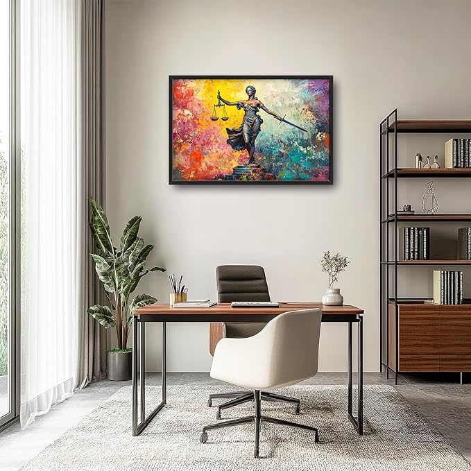 Extra Large Lady Justice Framed Wall Art for Living Room,Oversized Scales of Justice Pictures Wall Decor,Abstract Colorful Canvas Print Painting Modern Artwork Bedroom Office Bathroom 36L" x 24W"-PawvioPets