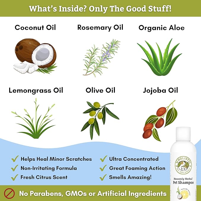 Wholistic Pet Organics Pet Shampoo Concentrate: Heavenly Herbal Organic Dog Shampoo and Conditioner - All Natural Puppy and Cat Shampoo for Dry, Itchy Skin, Allergies, Dandruff Shampoo-PawvioPets