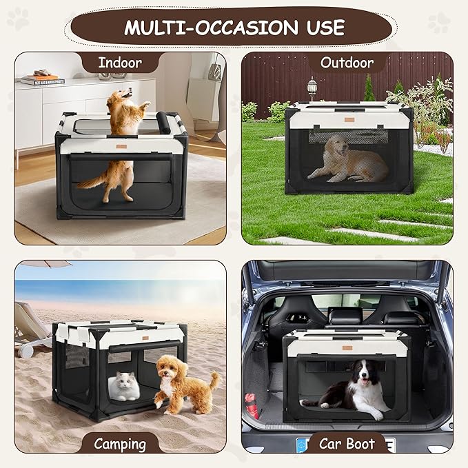 Dog Crate - Soft Pet Kennel for Dogs/Cats, 3-Door Breathable Travel Cage with Mesh Window, Portable Dog Kennel for Indoor & Outdoor, Black-XL-PawvioPets