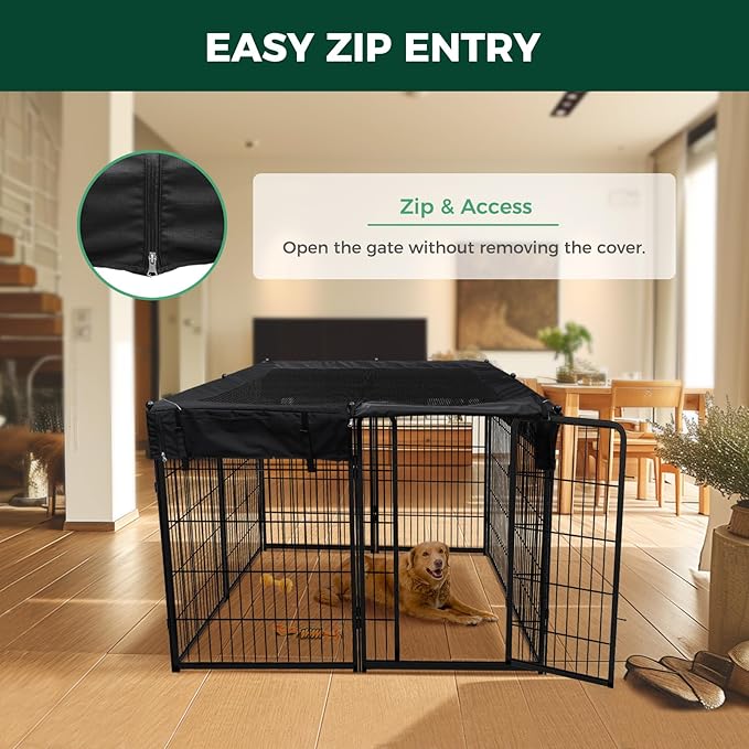 FXW Homeplus Unleashed Indoor Dog Playpen - Stress-Free and Safe Play, Heavy Duty 40 Inch 8 Wire Panels with Playpen Cover for Medium and Large Dogs, Black│Patented-PawvioPets