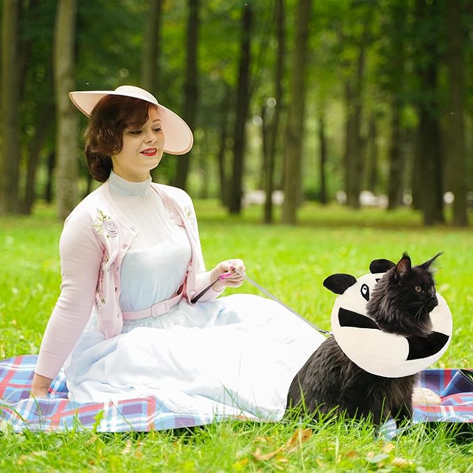 Adjustable Cat Collar Soft to Stop Licking After Surgery for Kitten, Alternative to Cone of Shame, Donut Cone for Cats, Pet Elizabethan Collar (Panda, Medium)-PawvioPets