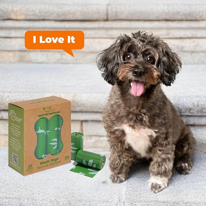 Best Pet Supplies Poop Bags for Dogs, 50% Post-Consumer Recycled Content dog waste bags on rolls, fits all poop bag holders for leashes - 300 Count, Green, Lavender Scented-PawvioPets