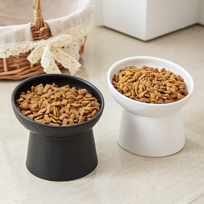 4 Pcs Small Ceramic Raised Cat Bowls, Tilted Elevated Food or Water Bowls, Stress Free, Backflow Prevention, Dishwasher and Microwave Safe, Lead & Cadmium Free(4pc White)-PawvioPets