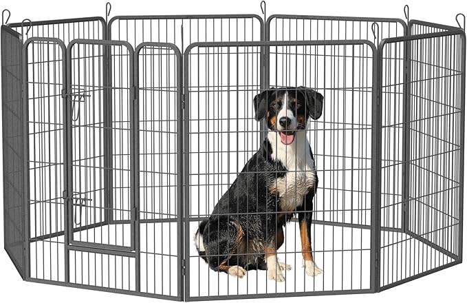 Dog Playpen, Outdoor Dog Fence, 8 Panels, 40" H Dog Pen for Medium/Small Dogs, Heavy Duty Metal Pet Fence with Gate, Portable Dog Fence for RV Camping and Yard (Black)-PawvioPets