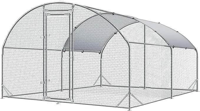 4ever2buy Large Metal Chicken Coop with Run Walk-in Poultry Cage Chicken Runs House Pen Cage Dome Roofed Chicken Coops with Anti-Ultraviolet Cover for Outdoor Yard Farm Use 9.5'W x 12.9'L x 6.3'H-PawvioPets
