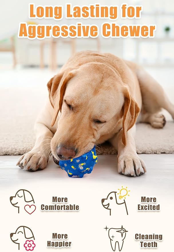 Dog Tennis Balls for Aggressive Chewers, Indestructible Durable Bouncy Interactive Toy for Dogs Fetch Game Lightweight Floating Outdoor Training(Yellow+Blue Mixed Large)-PawvioPets