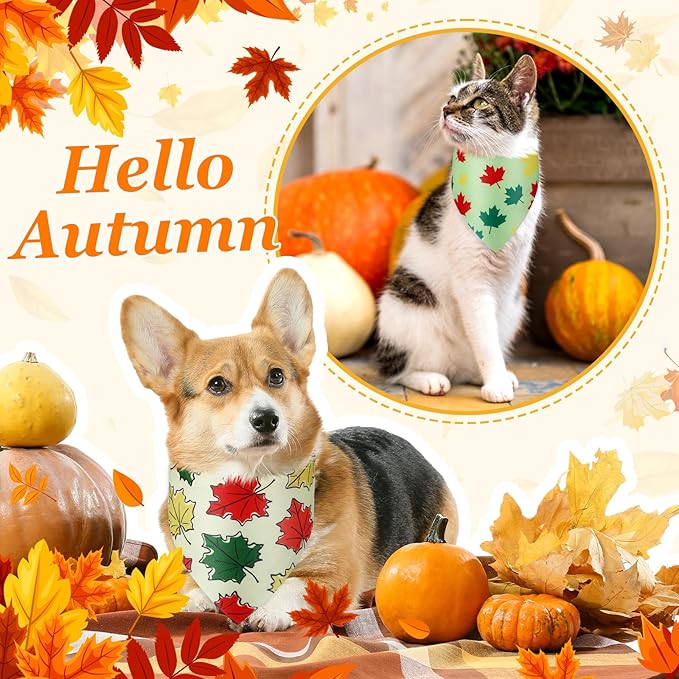Abbylike 200 Pcs Fall Dog Bandanas Bulk Maple Leaves Bandanas for Dog Pet Triangle Kerchief Bibs Scarf for Fall Autumn Thanksgiving Costume Photo Props Accessories Pet Shops Adoption Events, 25 Styles-PawvioPets