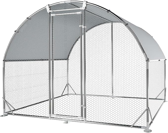4ever2buy Large Metal Chicken Coop with Run Walk-in Poultry Cage Chicken Runs House Pen Cage Dome Roofed Chicken Coops with Anti-Ultraviolet Cover for Outdoor Yard Farm Use 9.5'W x 6.45'L x 6.3'H-PawvioPets