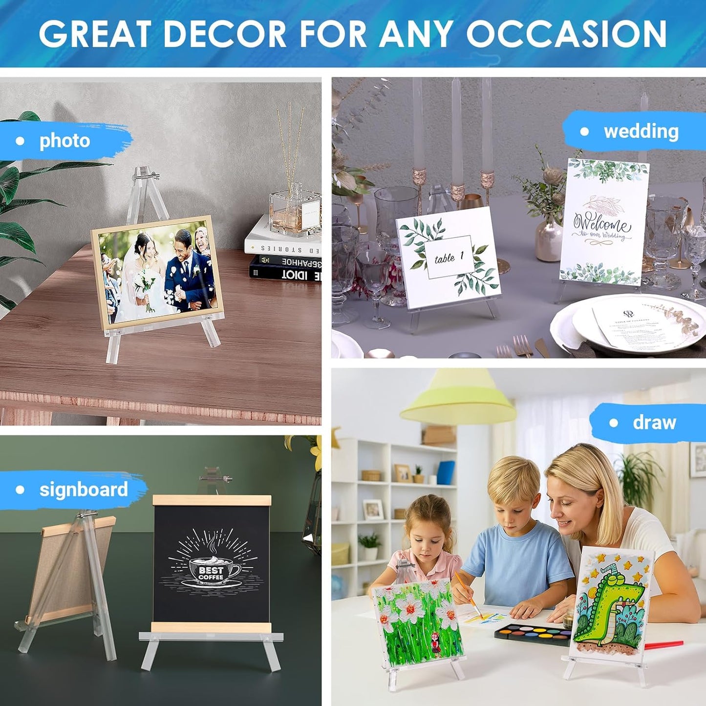 9 inch Acrylic Easel for Painting, 6 Pack Easel Stand for Wedding Signs, Tabletop Easels for Painting Canvases, Small Art Easel Canvas Stand Photo Display Tripod Holder for Kids Adults (6)