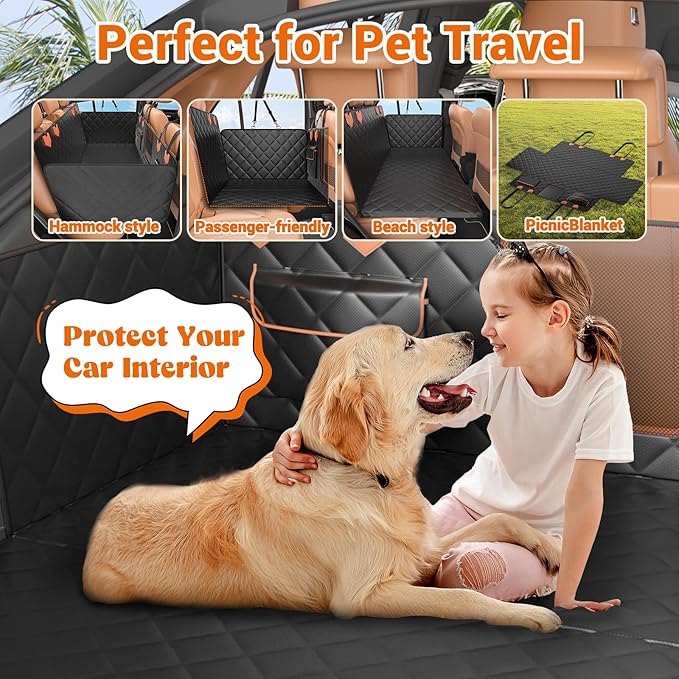 Back Seat Extender for Dogs Hard Bottom Holds 500lbs,Waterproof Dog Car Seat Cover for Back Seat, Truck-Large Space Dog Hammock for Truck-PawvioPets