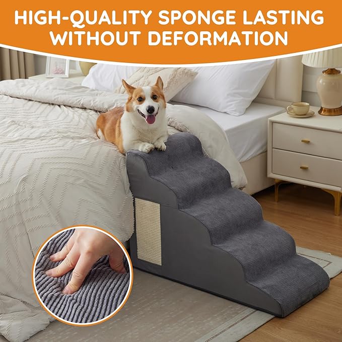 Dogs Steps for Bed, Dog Stairs for Small Dogs, 2-Step Dog Ramp for Bed, Couch, Sofa, and Chairs, Non-Slip Bottom Design, Cat Scratching, High Density Foam Portable Pet Step, Indoor, Grey-PawvioPets