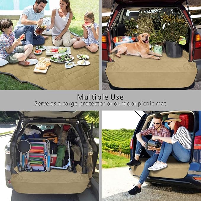 F-color SUV Cargo Liner for Dogs, Water Resistant Pet Cargo Cover Dog Seat Cover Mat for SUVs Sedans Vans with Bumper Flap Protector, Non-Slip, Large Size Universal Fit, Khaki-PawvioPets