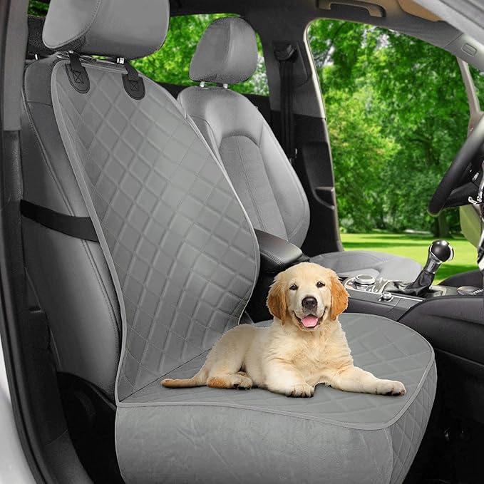 Active Pets Dog Car Seat Cover, Waterproof Front Seat Protector for SUV Truck Sedan, Pet Safety Travel Comfort System with Universal Fit, Grey-PawvioPets