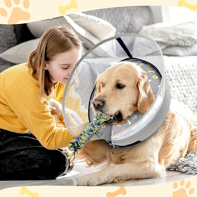 Dog Cone Collar with Enhanced Anti-Licking, Inflatable Dog Cone After Surgery, Adjustable Size with Soft Padding for Small Medium Large Dogs - M+-PawvioPets