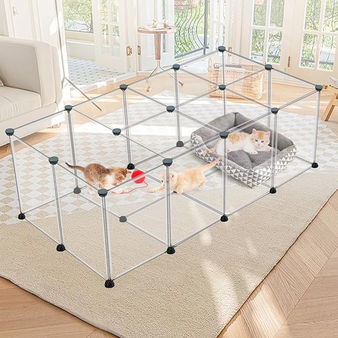 24 Panels Portable Small Animals Playpen,48"x 24"x 28" Transparent Pet Playpen,Portable Plastic Enclosure,Puppy Play Pen for Indoors Outdoor Pet Fence for Guinea Pigs,Bunny,Ferrets,Hamsters,Hedgehogs-PawvioPets