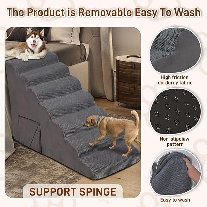 Dog Stairs & Steps for High Beds 30-36 inches High Tall for Large Medium Dogs, LitaiL 30inch 7 Steps Pet Stairs/Steps for High Beds,llDogs, Non-Slip Dog Ramps for Small Dogs and Cats-PawvioPets