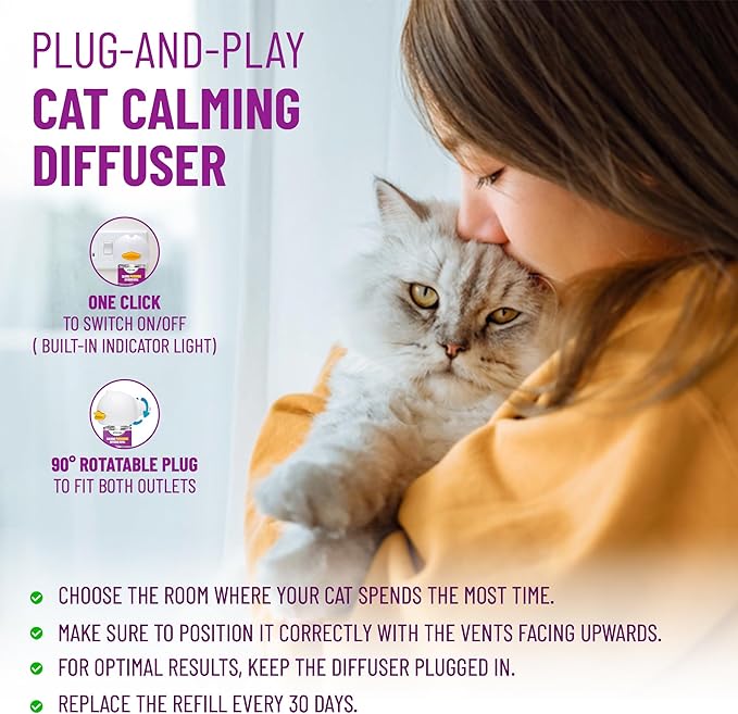 Cat Calming Pheromone Diffuser 4 Pack Cat Calming Diffuser Refills Anxiety Relief Comfort for Cats Reduce Fighting Spraying and Scratching 120 Days Long Lasting Serenity-PawvioPets