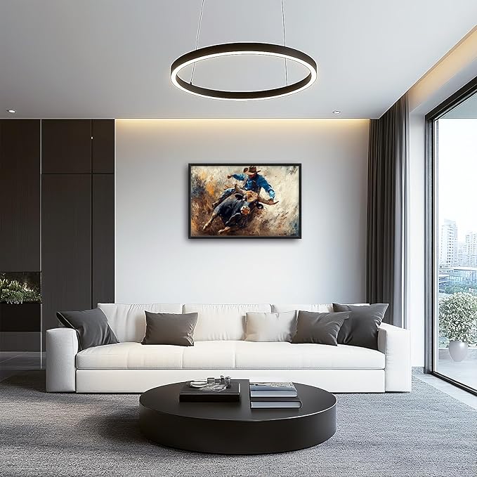 Framed Large Western Cowboy Wall Art, Oversized Rustic Cow Wall Decor for Living Room, Dusty Canvas Painting Pictures Vintage Artwork Home Decoration for Living Room Bedroom Office 36"x24"-PawvioPets