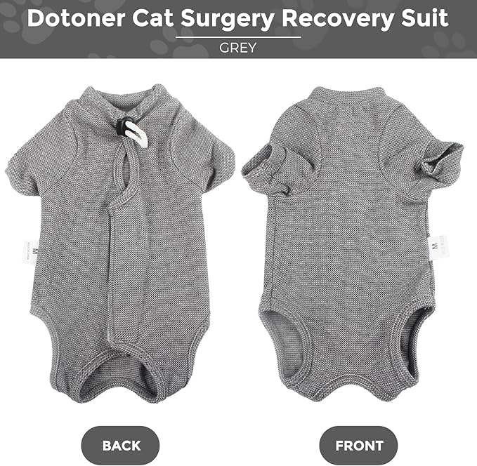 Dotoner Cat Surgery Recovery Suit for Female Male Anti-Licking Pet Surgical Pajamas Long Sleeve Prevent Shedding Cat Spay Recovery Suit&E Collar Alternative Bodysuit for Cats-PawvioPets