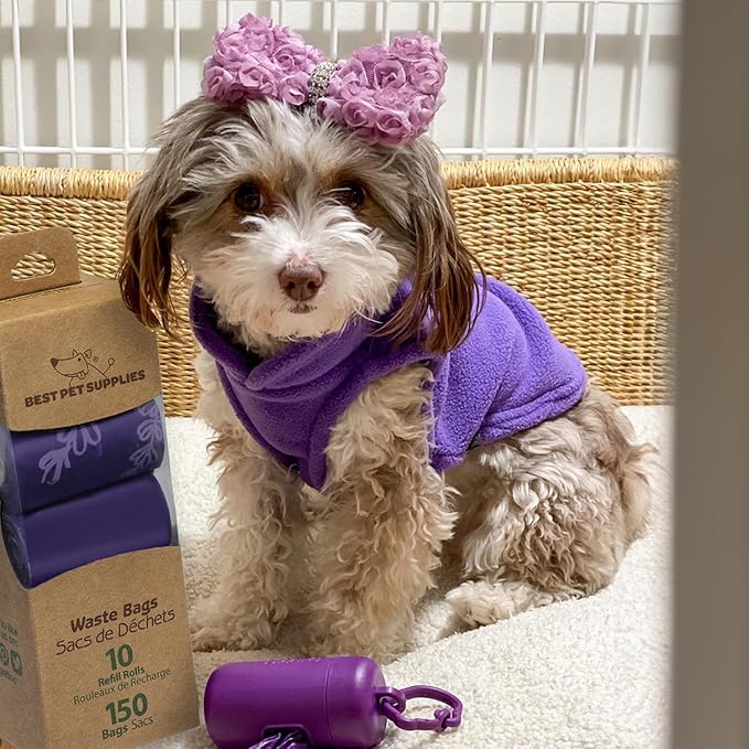 Best Pet Supplies Dog Poop Bags (150 Bags) for Waste Refuse Cleanup, Doggy Roll Replacements for Outdoor Puppy Walking and Travel, Leak Proof and Tear Resistant, Thick Plastic - Purple-PawvioPets