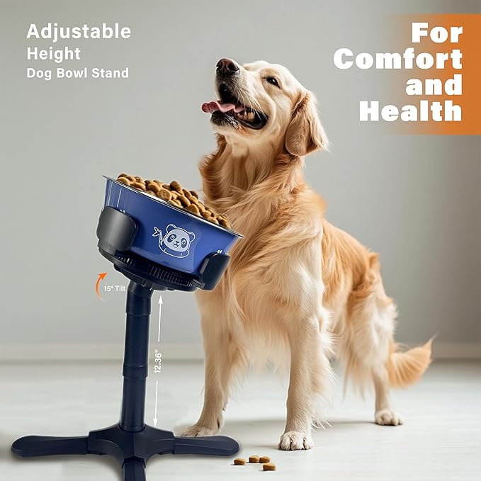 Adjustable Elevated Dog Bowl Stand with Non-Slip Base - 3 Height & Tilt Settings, Fits 14-24.5cm Bowls, Raised Stainless Steel Dish for Large Breed, Medium & Small Dogs, Cats-PawvioPets